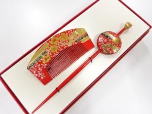アンティーク　漆塗り蒔絵　櫛・簪セット
